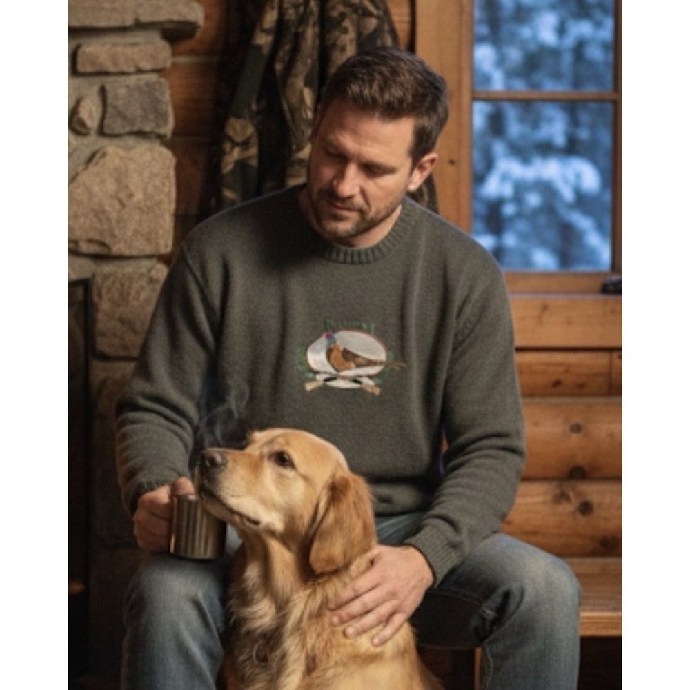Vtg Gander Mountain Mens L Acrylic Pheasant Bird Hunting Sweater Green Outdoors